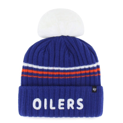 47 Brand Women's Edmonton Oilers Fuzzy Script Cuffed Knit Toque - Edmonton Oilers, front view