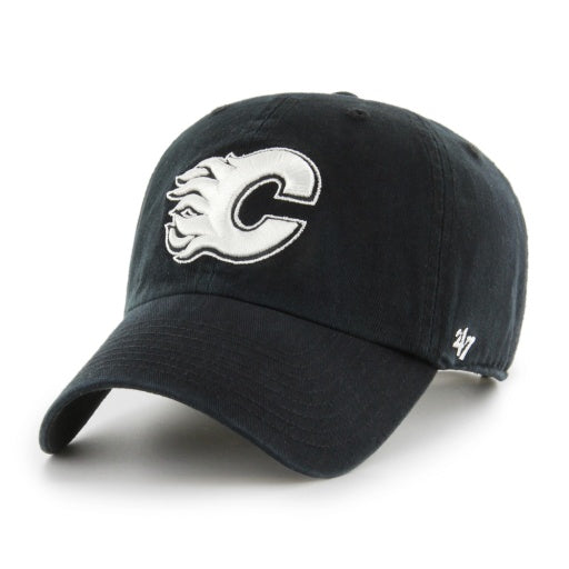 47 Brand NHL Clean Up Adjustable Hat - Black/White - Calgary Flames, front view