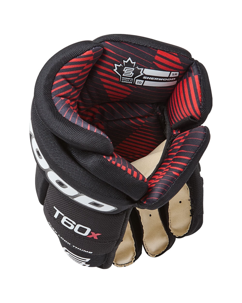 Sherwood Junior T60X Hockey Gloves Black - interior and palm detail