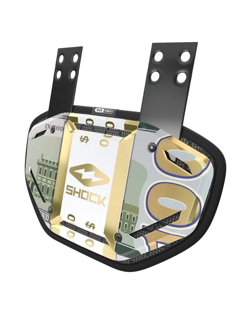 Shock Doctor Showtime Back Plate - Youth - Gold Money Bands, front view