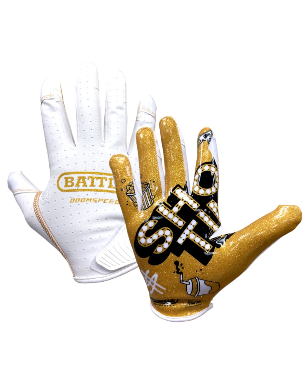 "Showtime" Adult Doom Speed Receiver Football Gloves - WHITE/GOLD