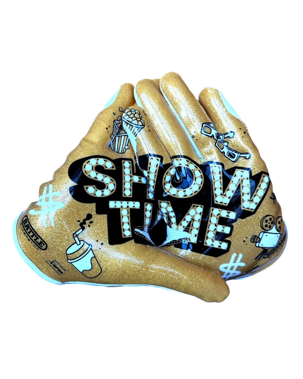 "Showtime" Adult Doom Speed Receiver Football Gloves - WHITE/GOLD
