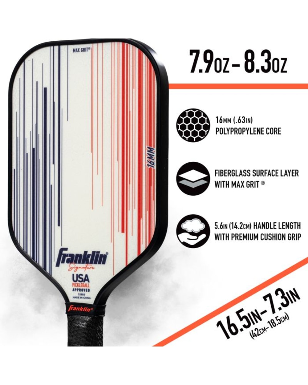 Franklin Signature Pro Series Fiberglass Paddle with Maxgrit