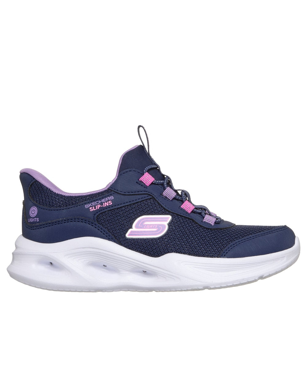 Skechers Kids Sola Glow Shoes - Navy/Multi - lateral