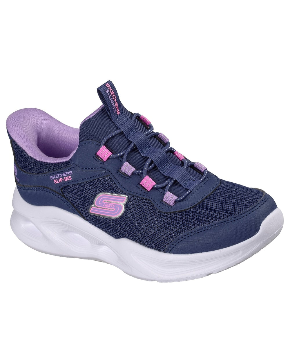 Skechers Kids Sola Glow Shoes - Navy/Multi - profile