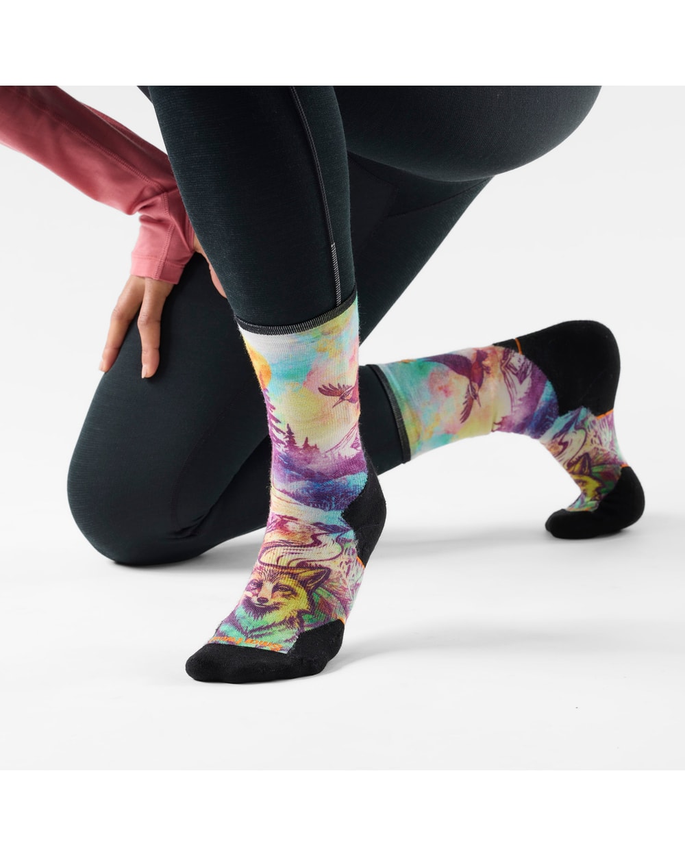 Smartwool Women's Trail Run Serene Peak Print Crew Socks - Dusty Teal