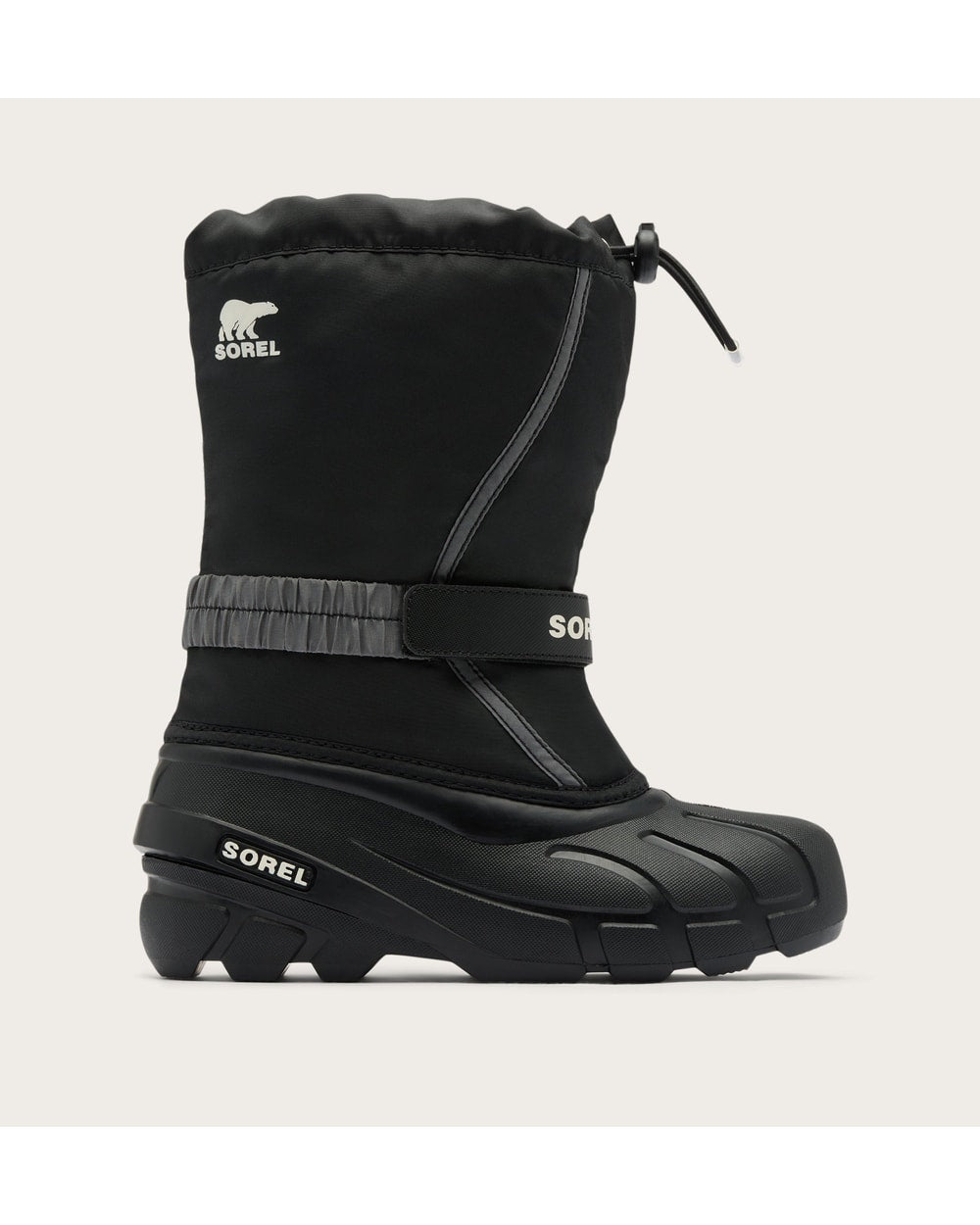 Sorel Big Kids Flurry Winter Boot in Black/Sea Salt - side