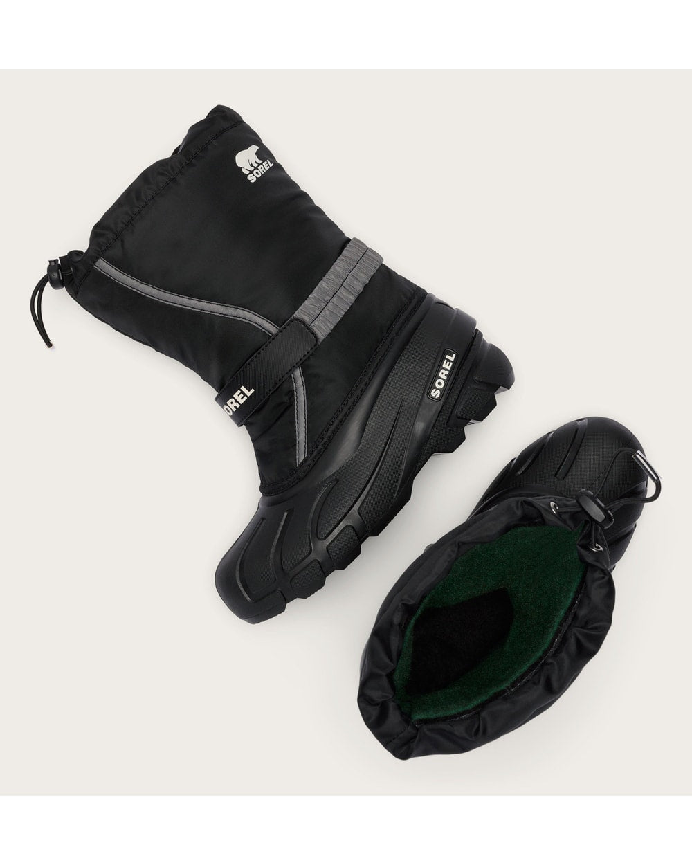 Sorel Big Kids Flurry Winter Boot in Black/Sea Salt - top
