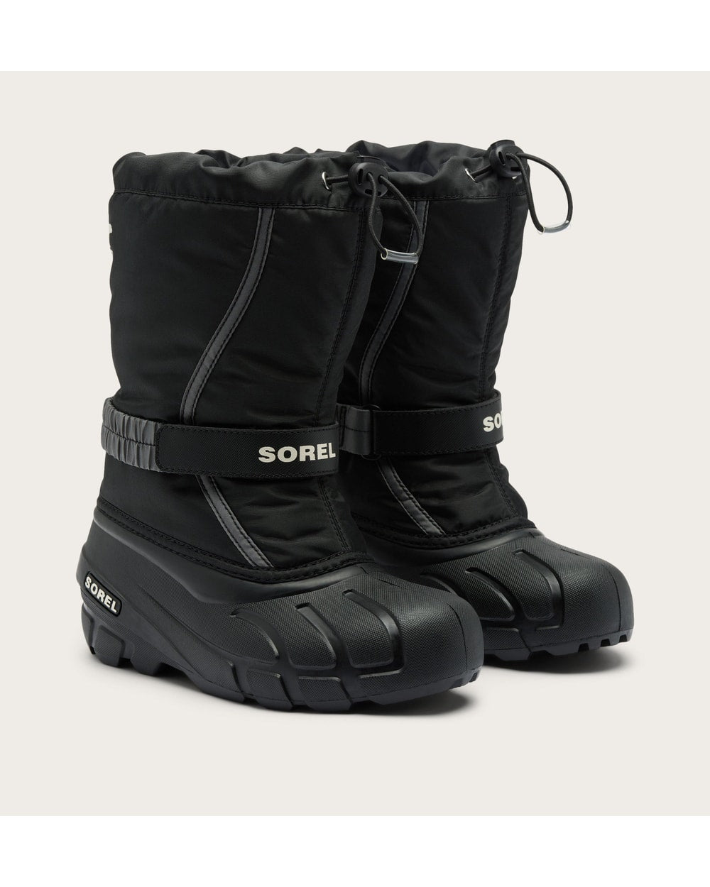 Sorel Little Kids Flurry Winter Boot in Black/Sea Salt - pair three-quarter