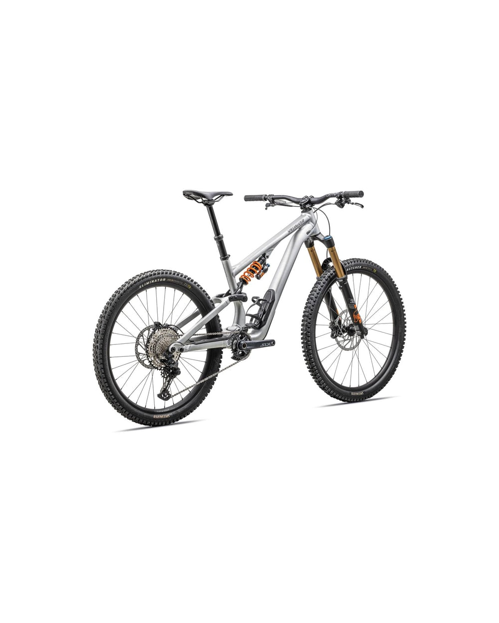 Specialized Stumpjumper 15 Alloy FOX Coil - 2025 - SATIN BRUSHED ALUMINUM/CAST BLUE, rear three-quarter view