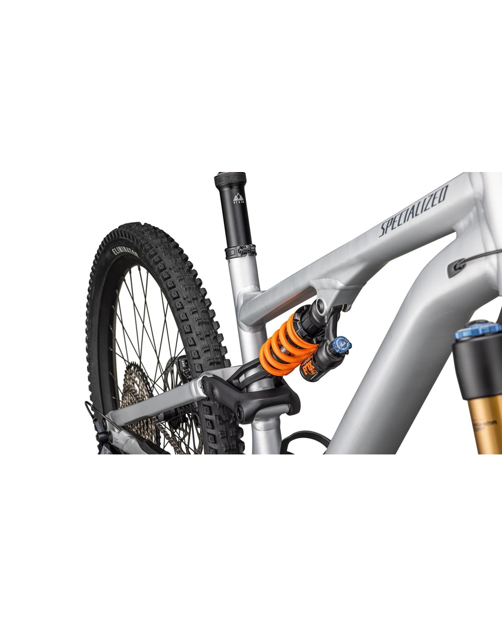Specialized Stumpjumper 15 Alloy FOX Coil - 2025 - SATIN BRUSHED ALUMINUM/CAST BLUE, top tube detail