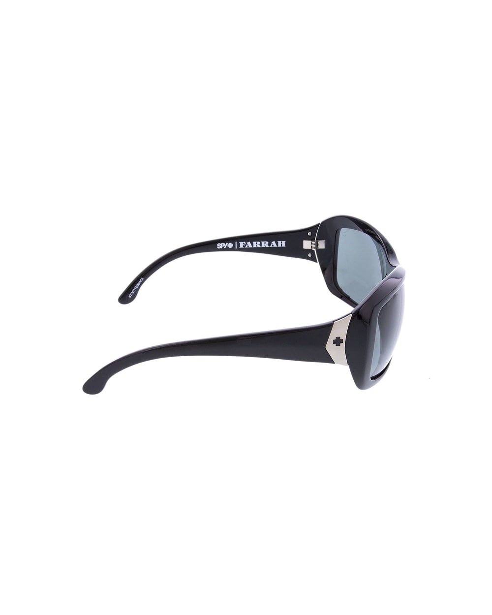 Spy Farrah Happy Lens Polarized Sunglasses, Black/Happy Gray Green Polarized, 3/4 view showing SPY Farrah branding and barcode