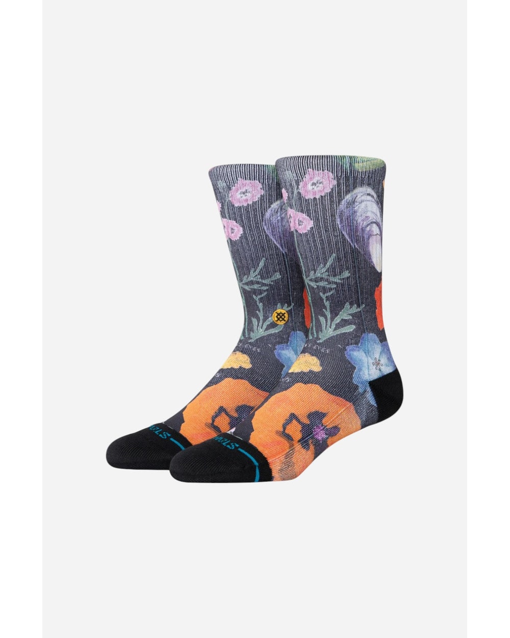 Stance Lucias Floral Crew Socks Black - front