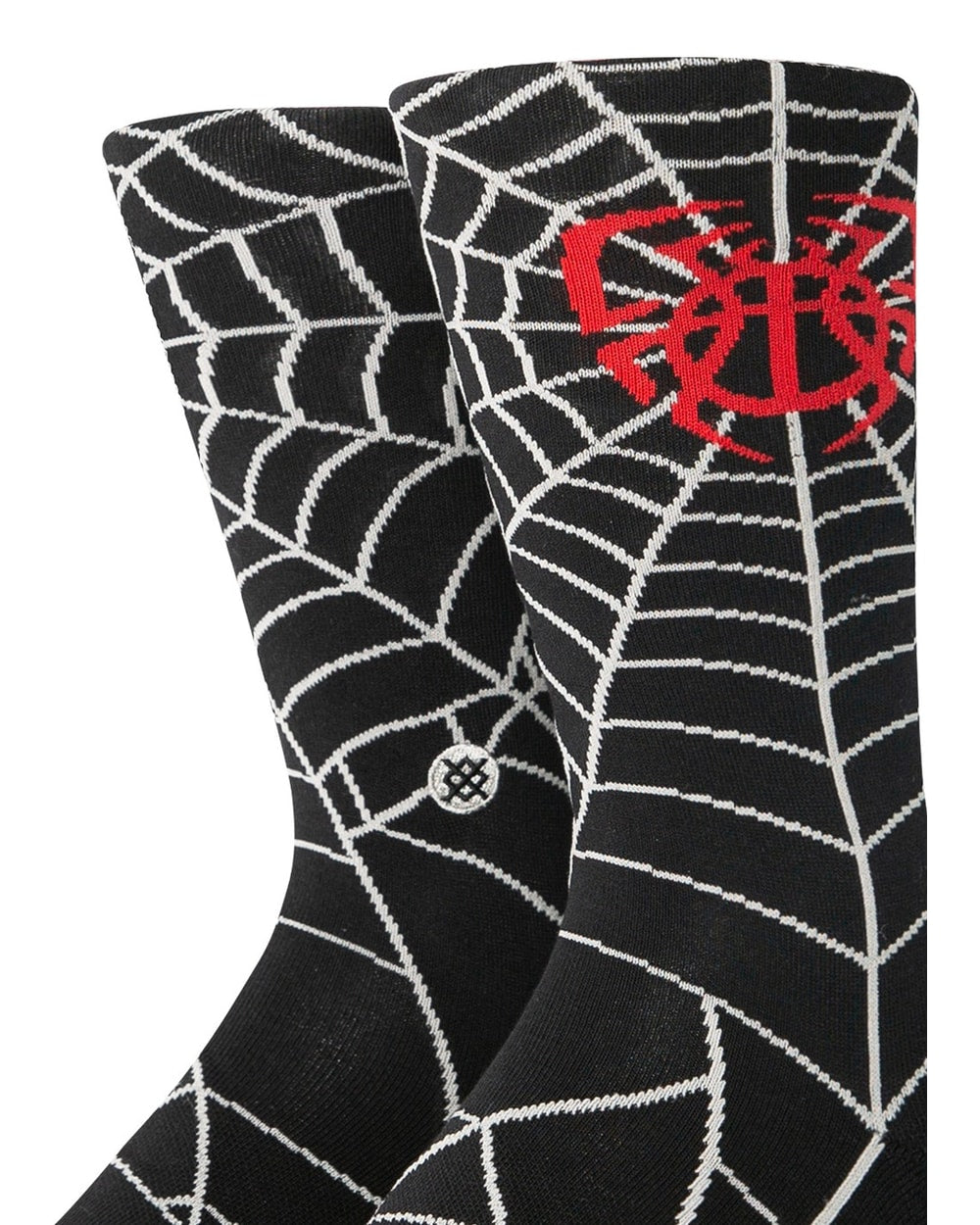 Stance Webby Crew Socks - Black spiderweb design, detail view