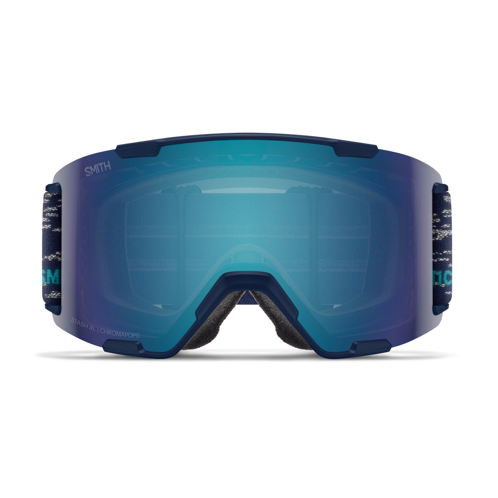 Smith Stash XL Goggles in Midnight Snow with ChromaPop Everyday Blue Mirror lens - front