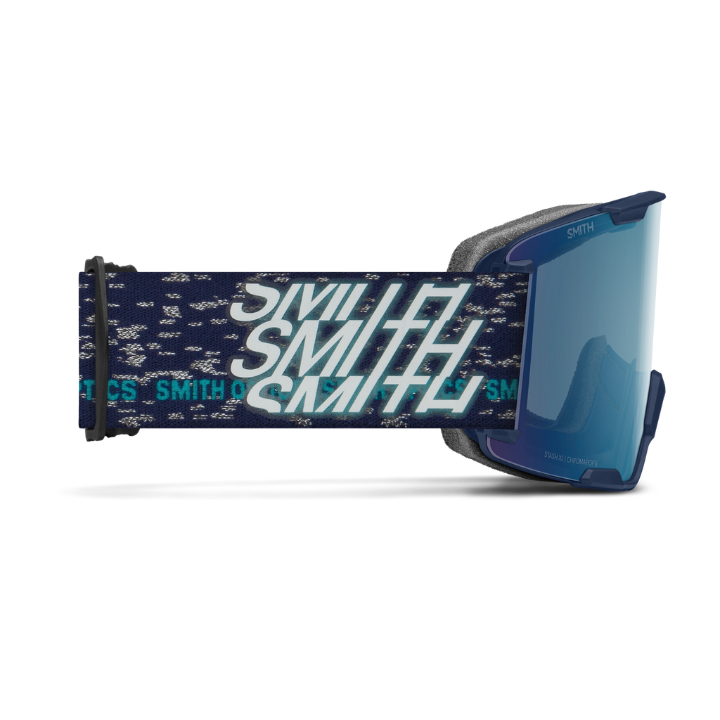 Smith Stash XL Goggles in Midnight Snow with ChromaPop Everyday Blue Mirror lens - side