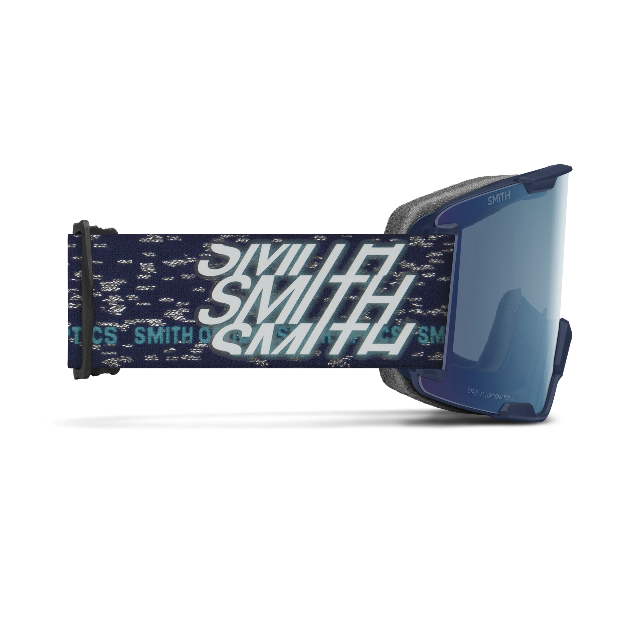 Smith Stash XL Goggles in Midnight Snow with ChromaPop Everyday Blue Mirror lens - side