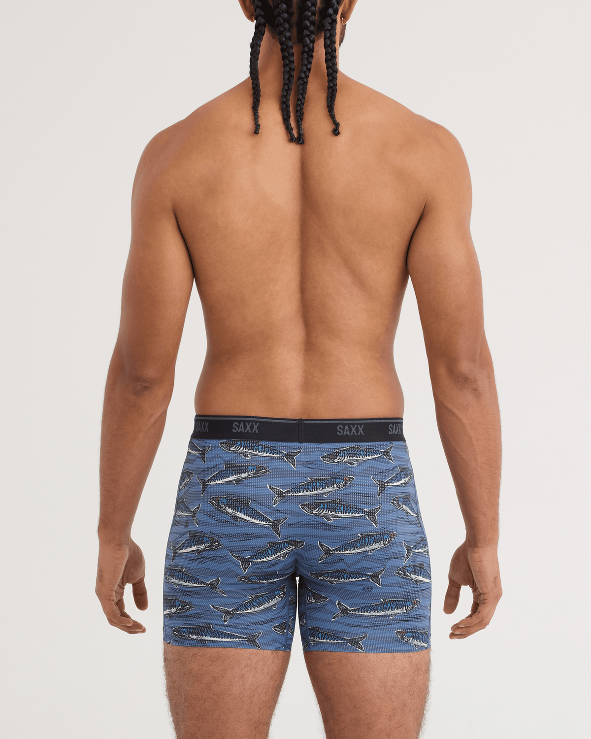 Saxx Quest Quick-Dry Mesh Boxer Brief - Holy Mackrel-Washed Indigo, on model back