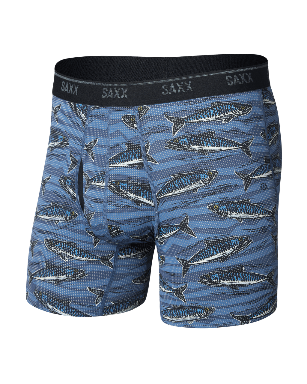 Saxx Quest Quick-Dry Mesh Boxer Brief - Holy Mackrel-Washed Indigo, front flat