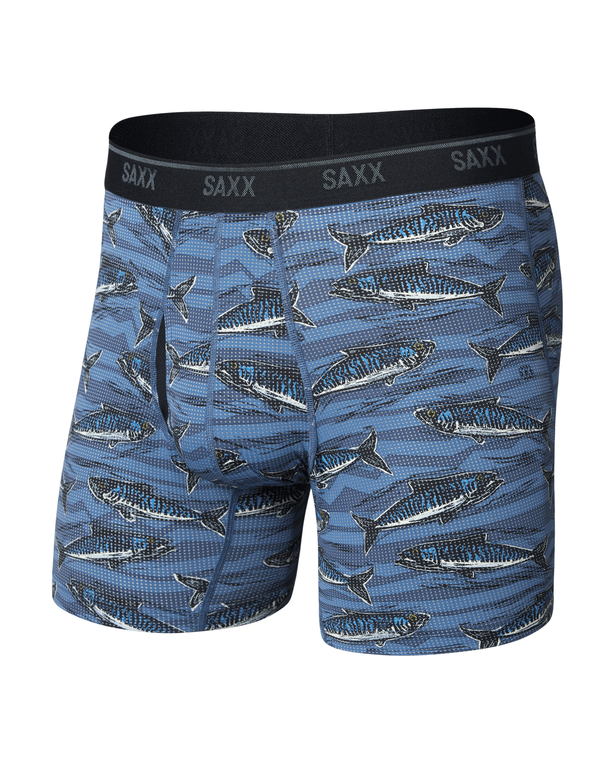 Saxx Quest Quick-Dry Mesh Boxer Brief - Holy Mackrel-Washed Indigo, front flat