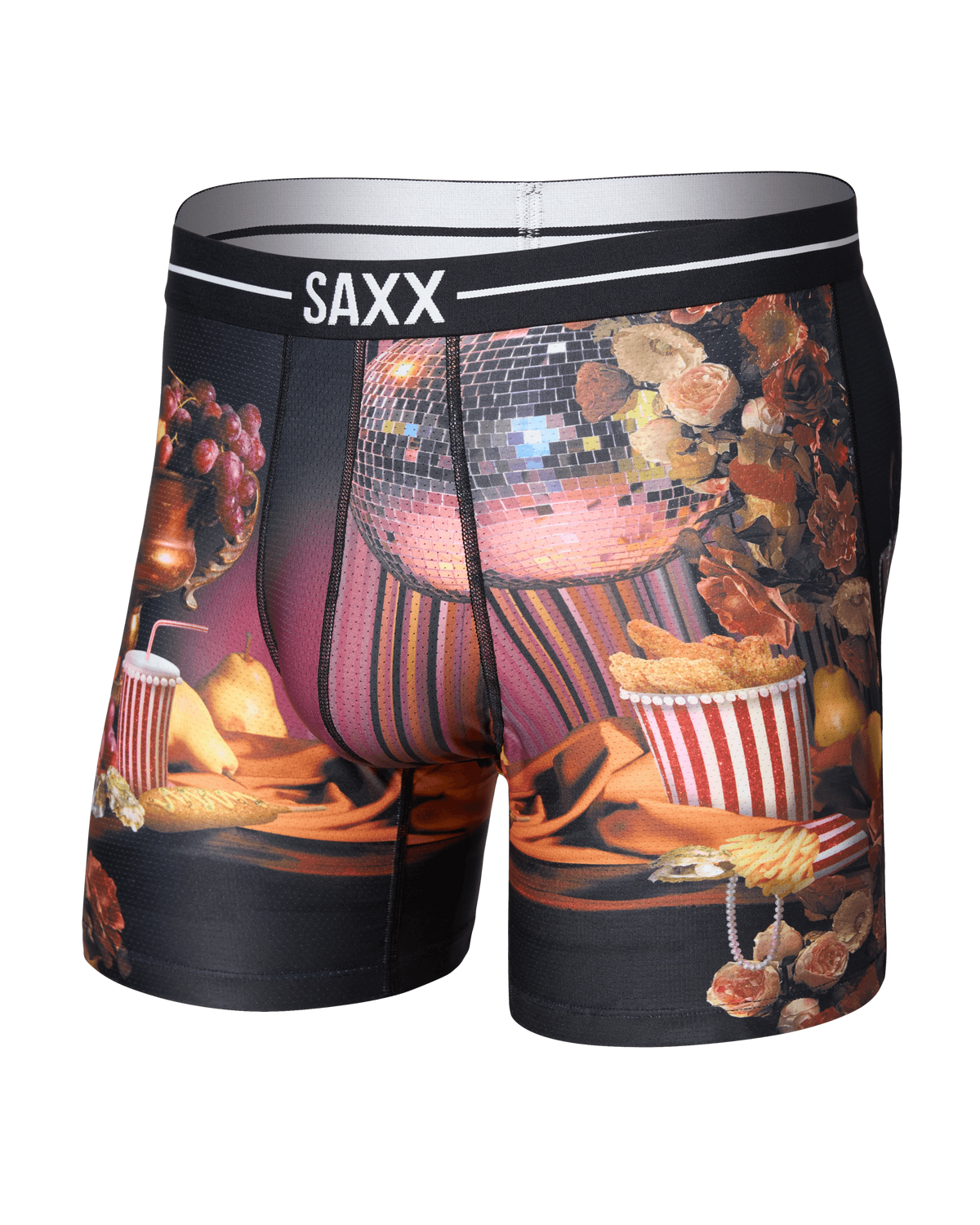 Saxx Volt Breathable Mesh Boxer Brief - Disco Fries-Maroon, front flat