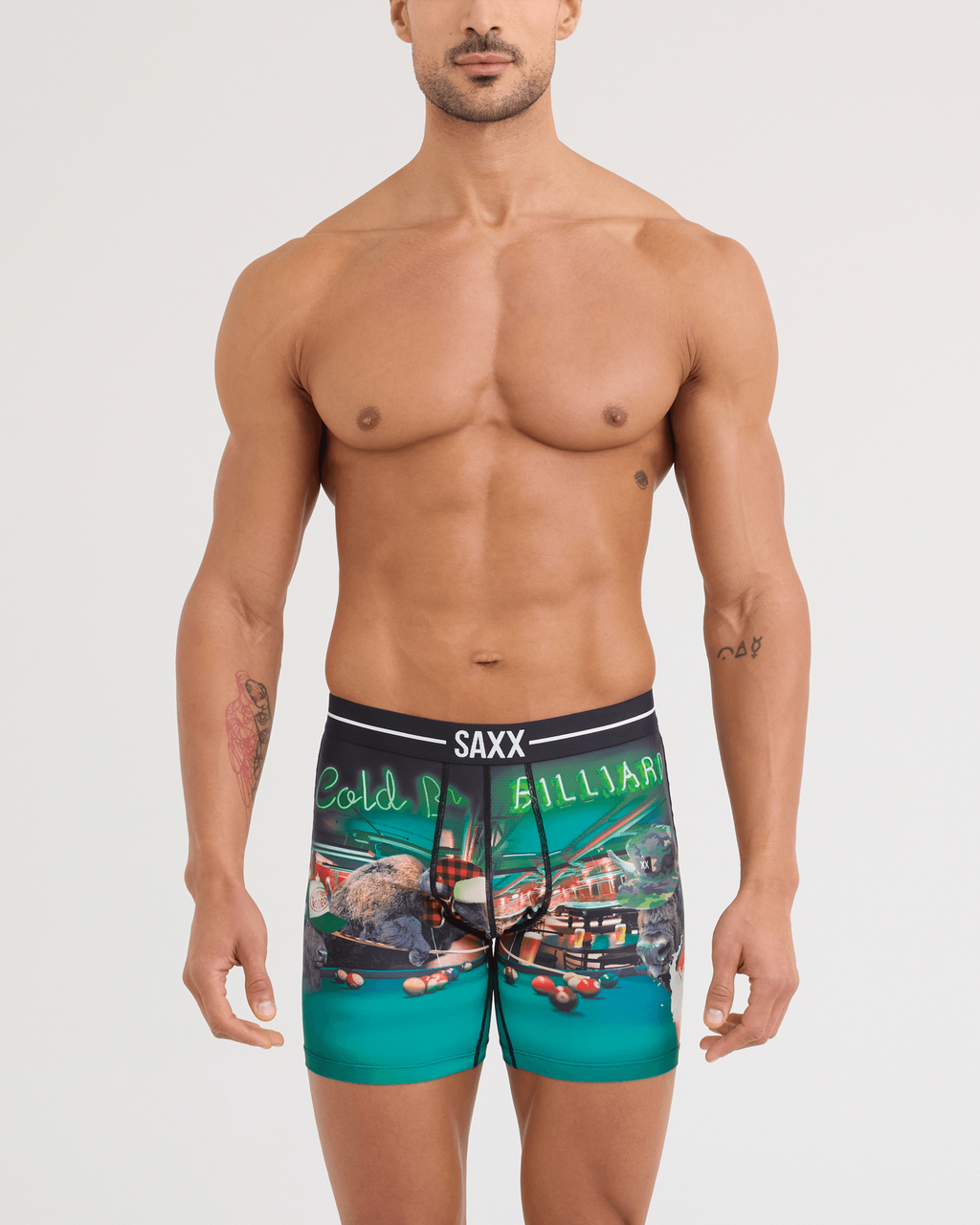 Saxx Volt Breathable Mesh Boxer Brief - TGI Guyday Green, on model front