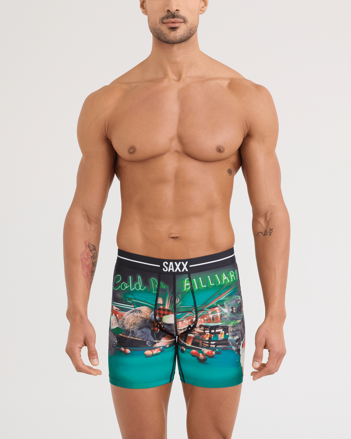 Saxx Volt Breathable Mesh Boxer Brief - TGI Guyday Green, on model front