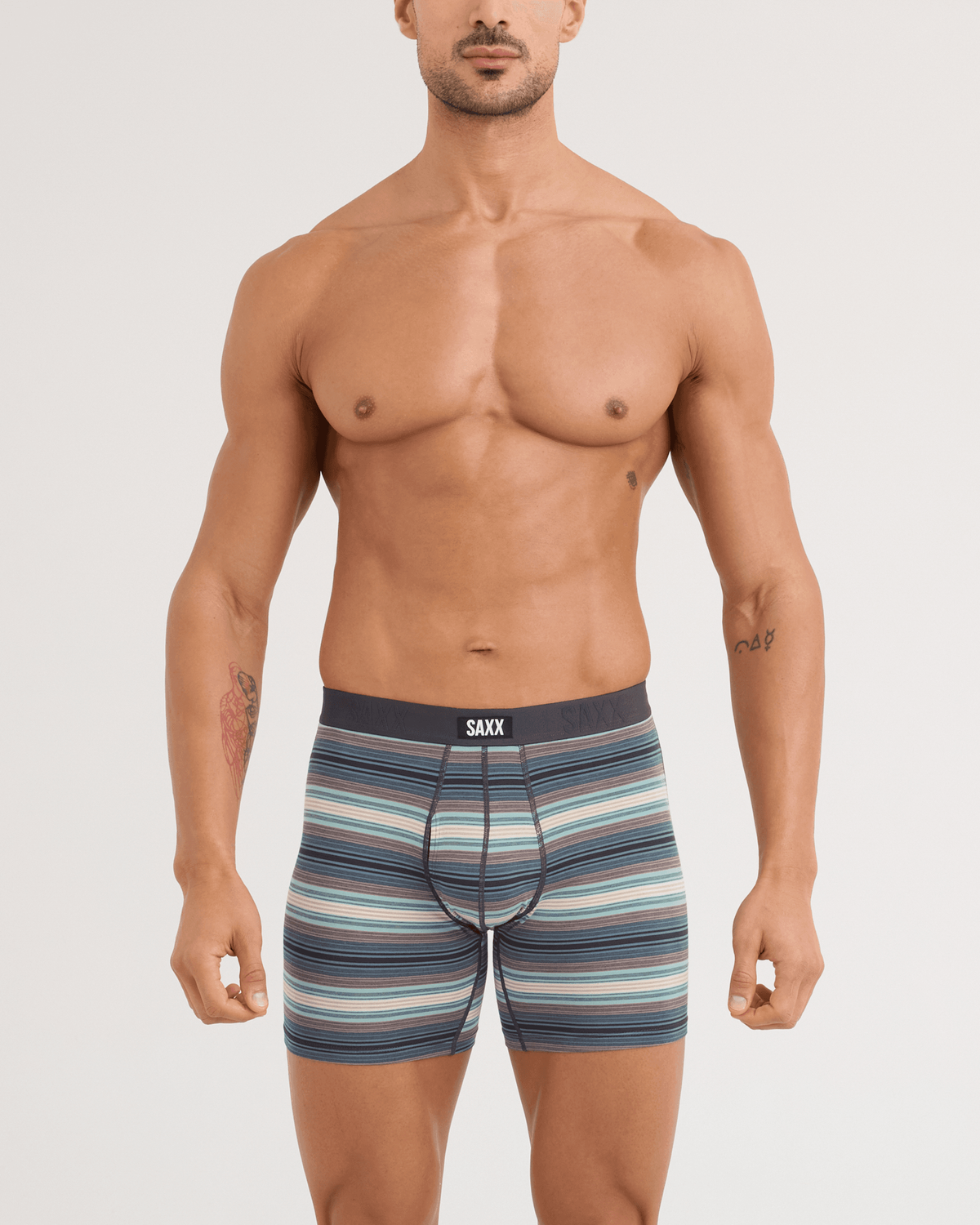 Saxx Vibe Xtra Boxer Brief Fly - Baja Stripe, on model front