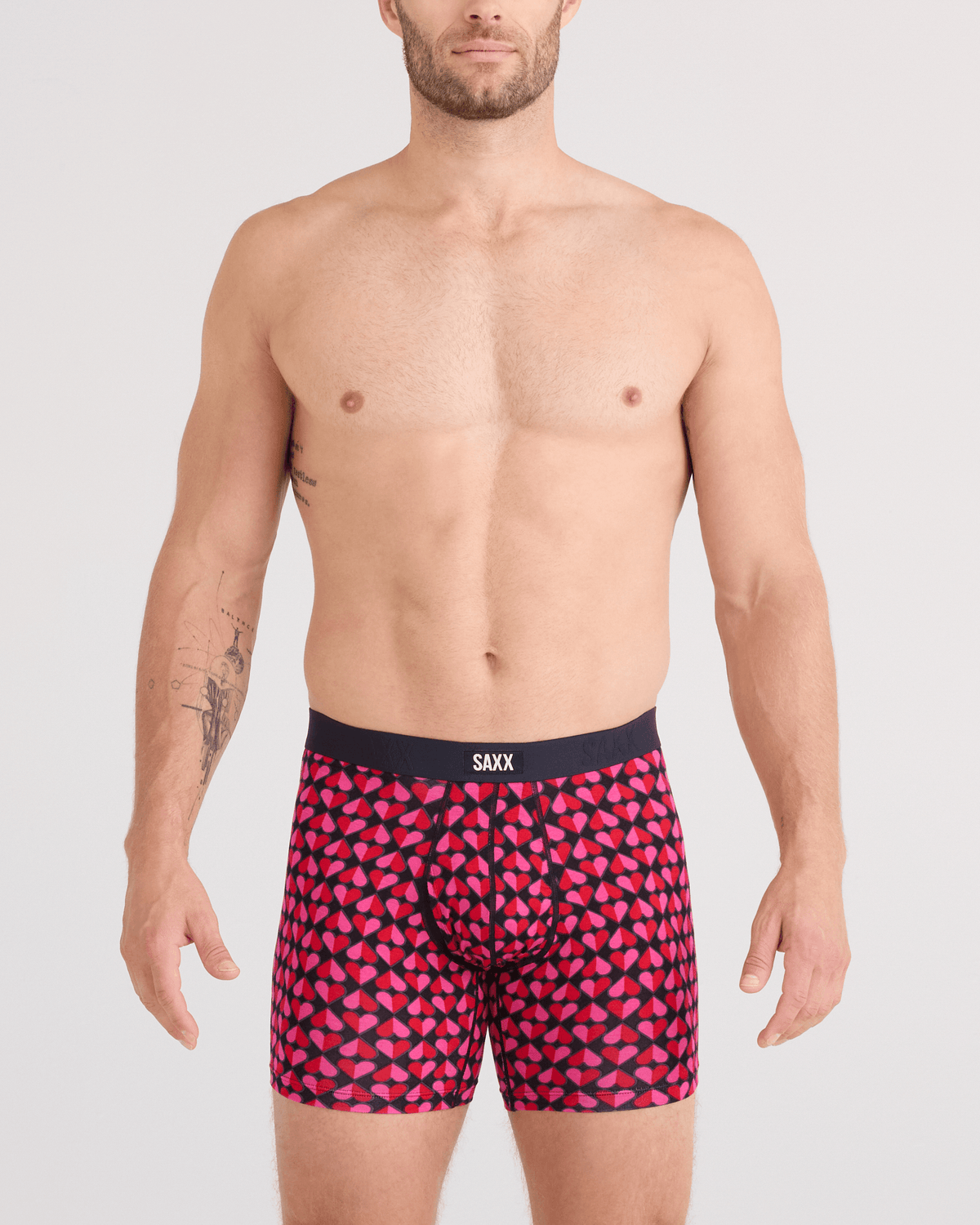 Saxx Vibe Xtra Soft Comfort Boxer Brief Fly - Love Check Baby Black - front detail