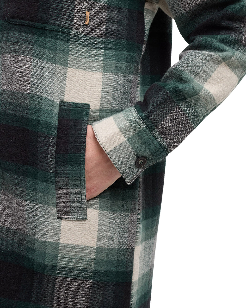 Tentree Women's Livingston Jacket - Dark Forest Green Upland Plaid - pocket detail
