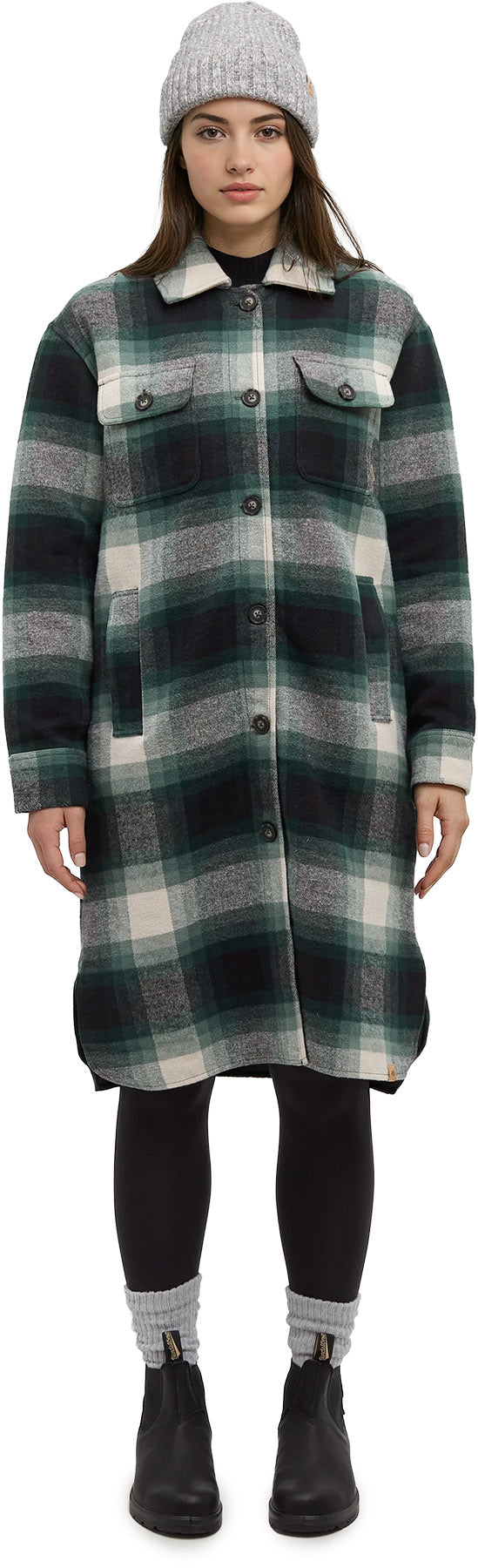 Tentree Women's Livingston Jacket - Dark Forest Green Upland Plaid - front alternate