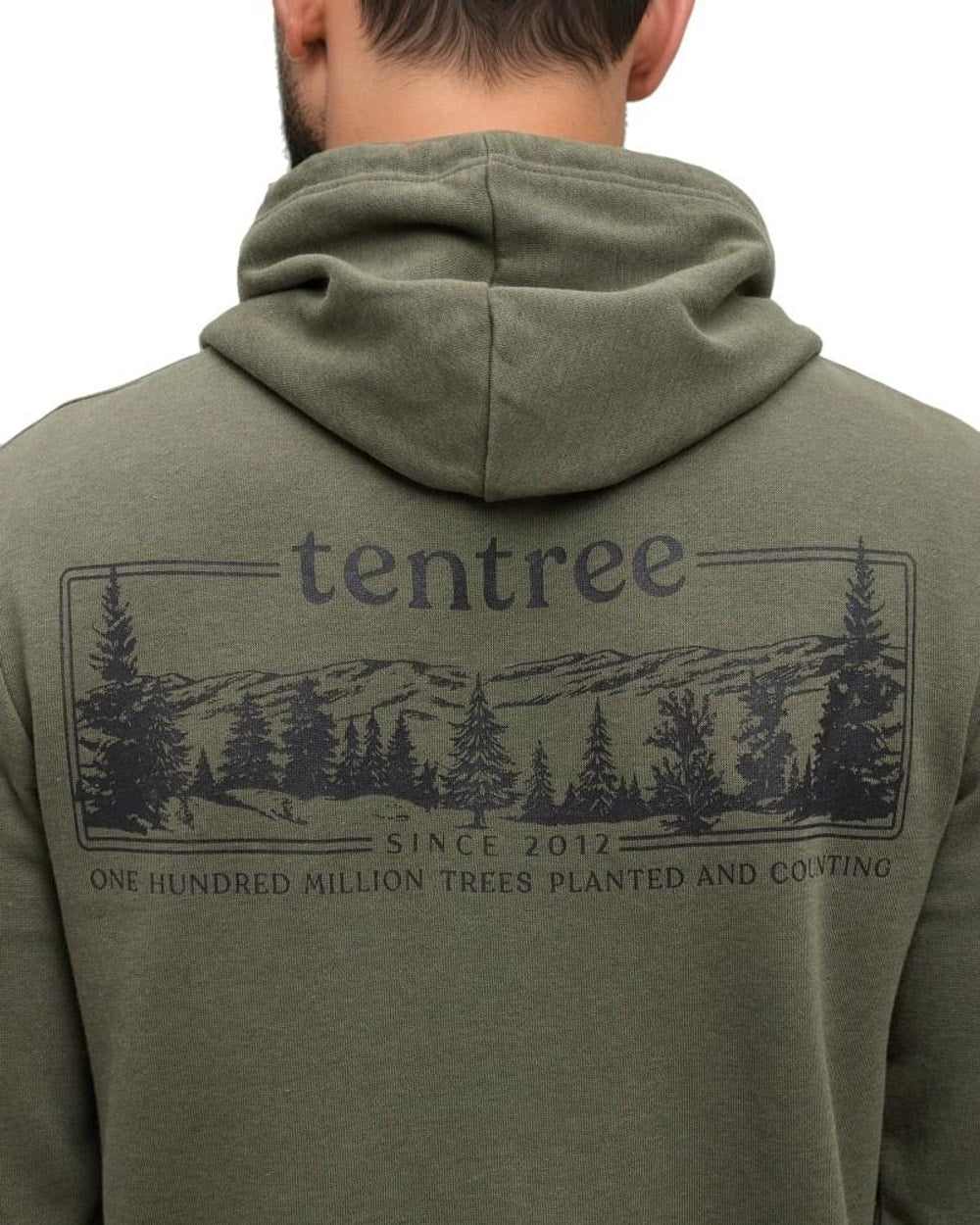 Tentree Heritage Land Full Zip Hoodie - Deep Olive/White Oak - back graphic