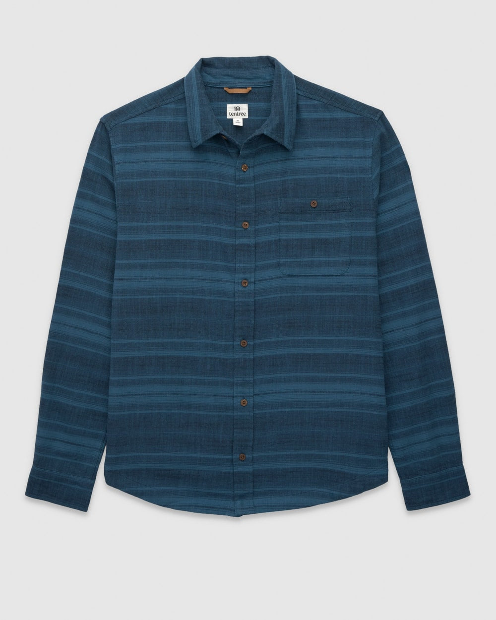 Tentree Stretch Forest Shirt Blue Horizon Canyon Stripe - flat