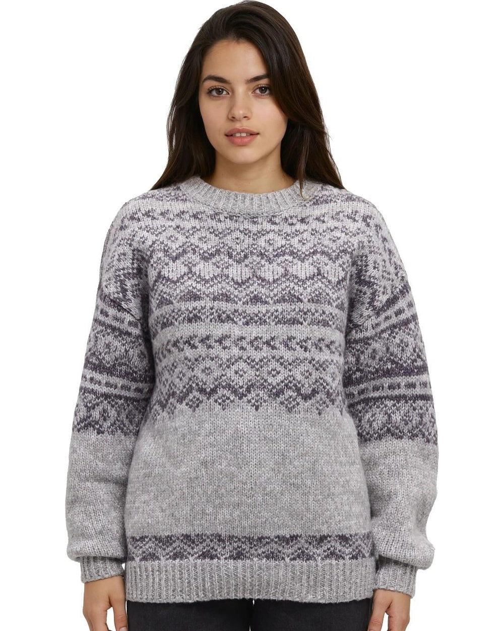 Tentree Women's Colorado Sweater - Light Grey Heather/Plum Royale Blend - front