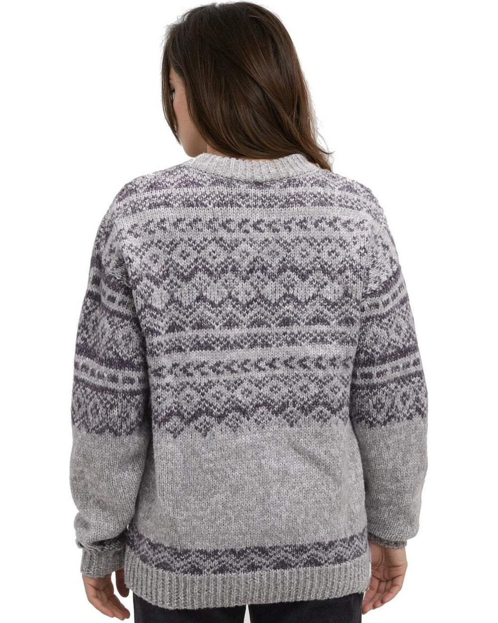 Tentree Women's Colorado Sweater - Light Grey Heather/Plum Royale Blend - back