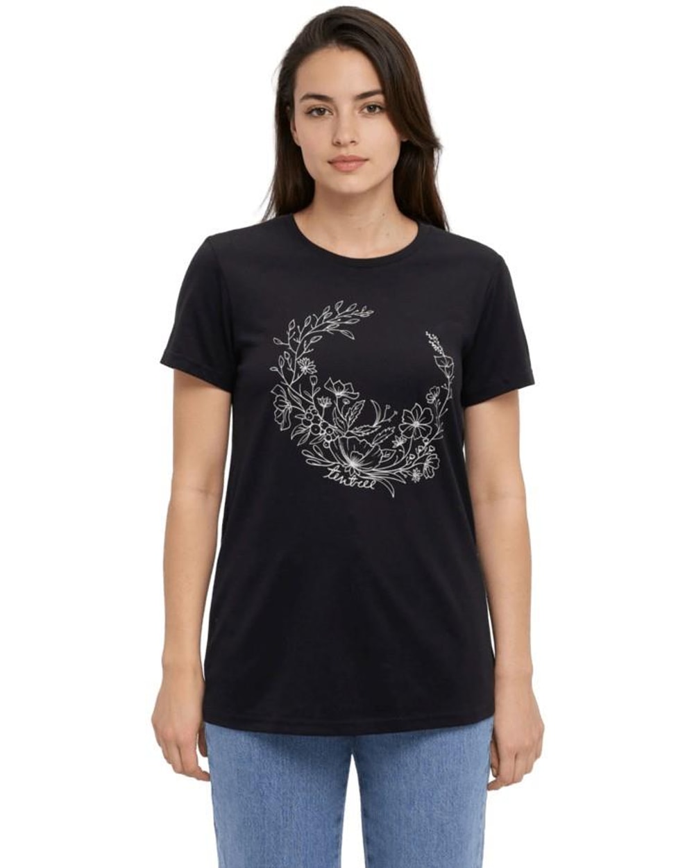 Tentree Women's Evergreen Floral T-Shirt - Meteorite Black/White Oak - front