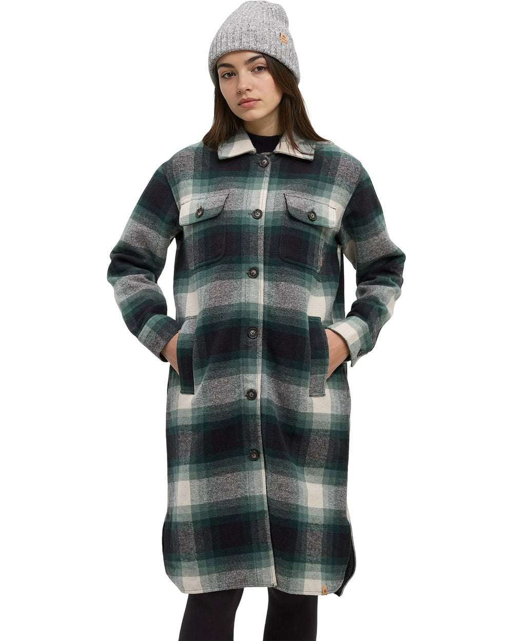 Tentree Women's Livingston Jacket - Dark Forest Green Upland Plaid - front