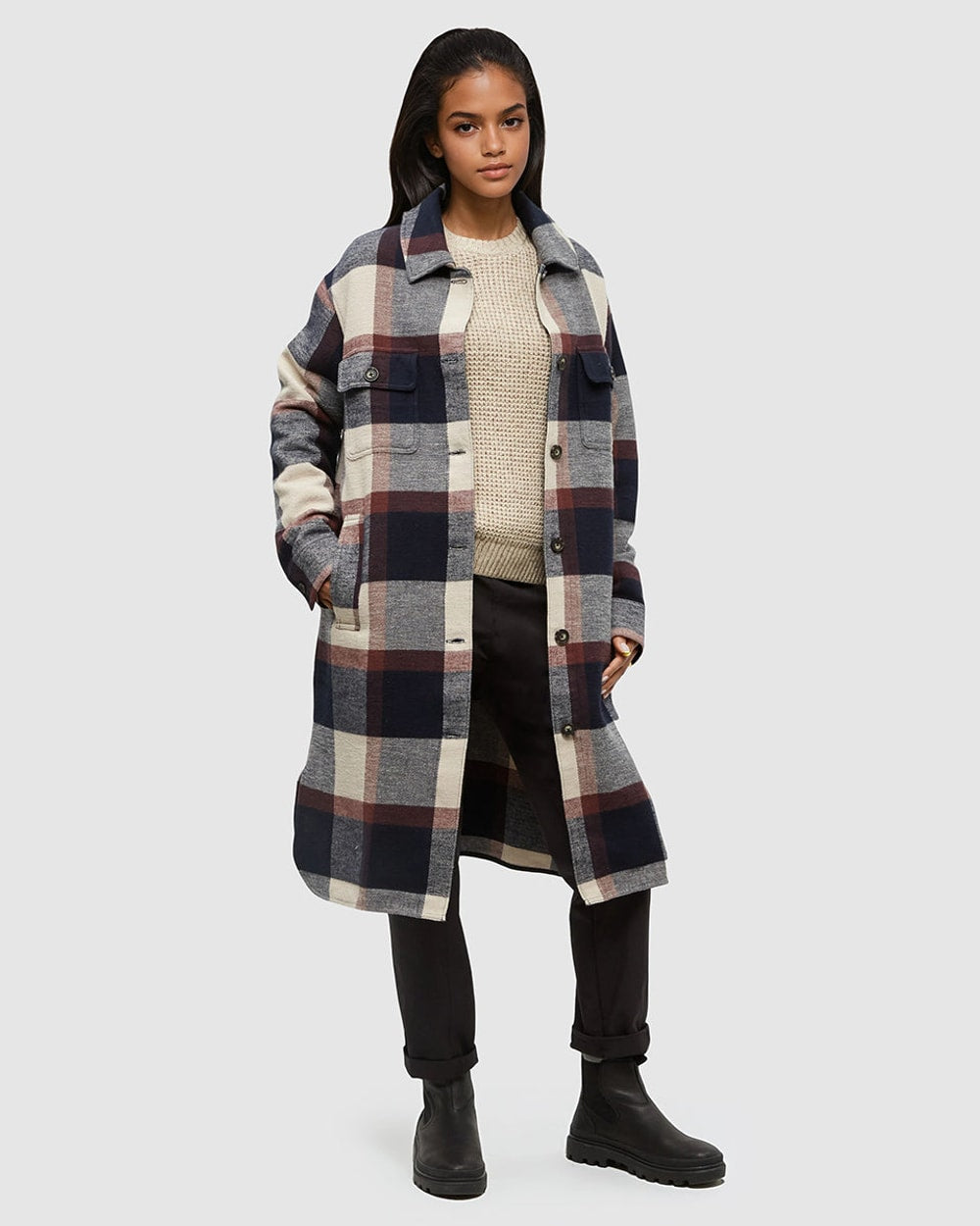 Tentree Women's Livingston Jacket - Midnight Blue Cabin Plaid, front