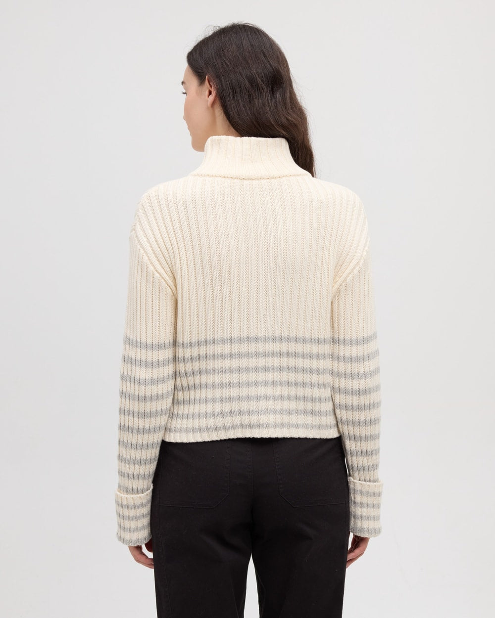 Tentree Women's Monarch Cardigan - COTTON WHITE LIGHT GREY HEATHER BARRE STRIPE