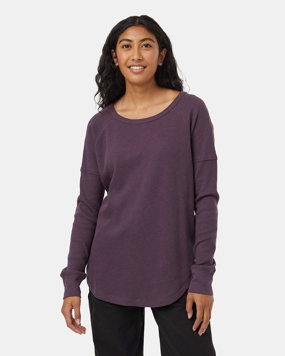 Tentree Women's Treewaffle Crew Longsleeve - Midnight Plum - front