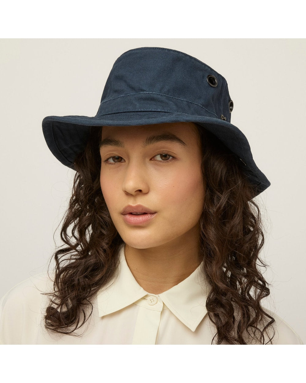 Tilley T3 Wanderer Hat in Dark Navy, front view on model