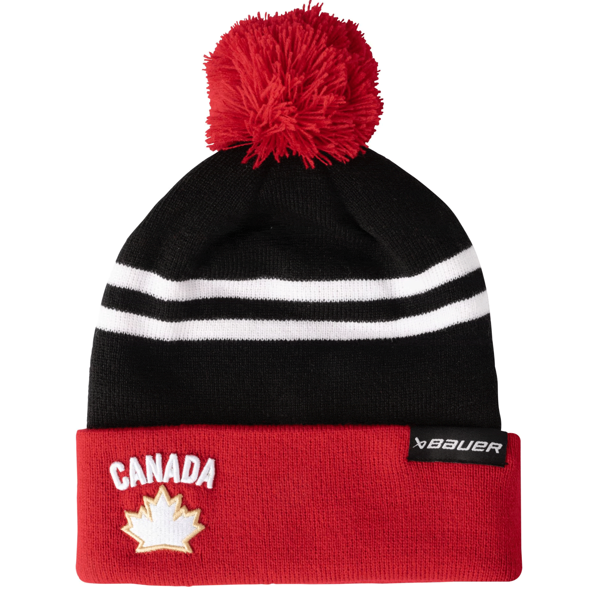 Bauer Hockey Canada two-tone pom knit toque, black and red