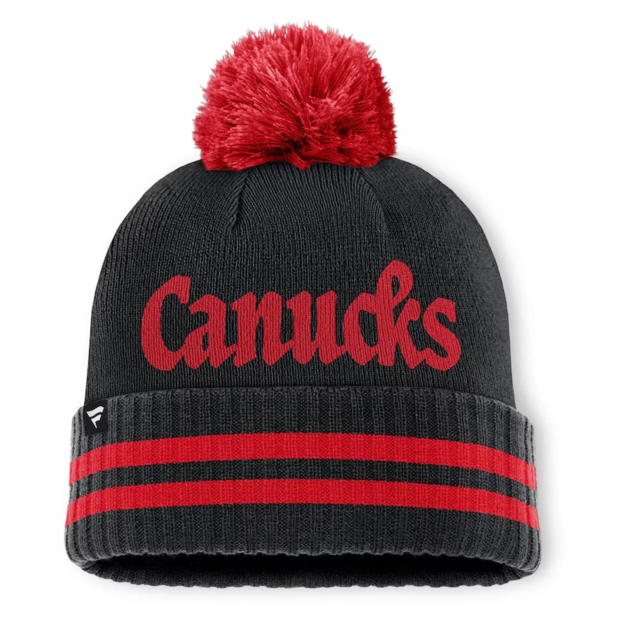 Fanatics Vancouver Canucks Heritage Blind Side Cuffed Pom Beanie - reverse, Canucks script