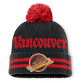 Fanatics Vancouver Canucks Heritage Blind Side Cuffed Pom Beanie - front, vintage crest on cuff