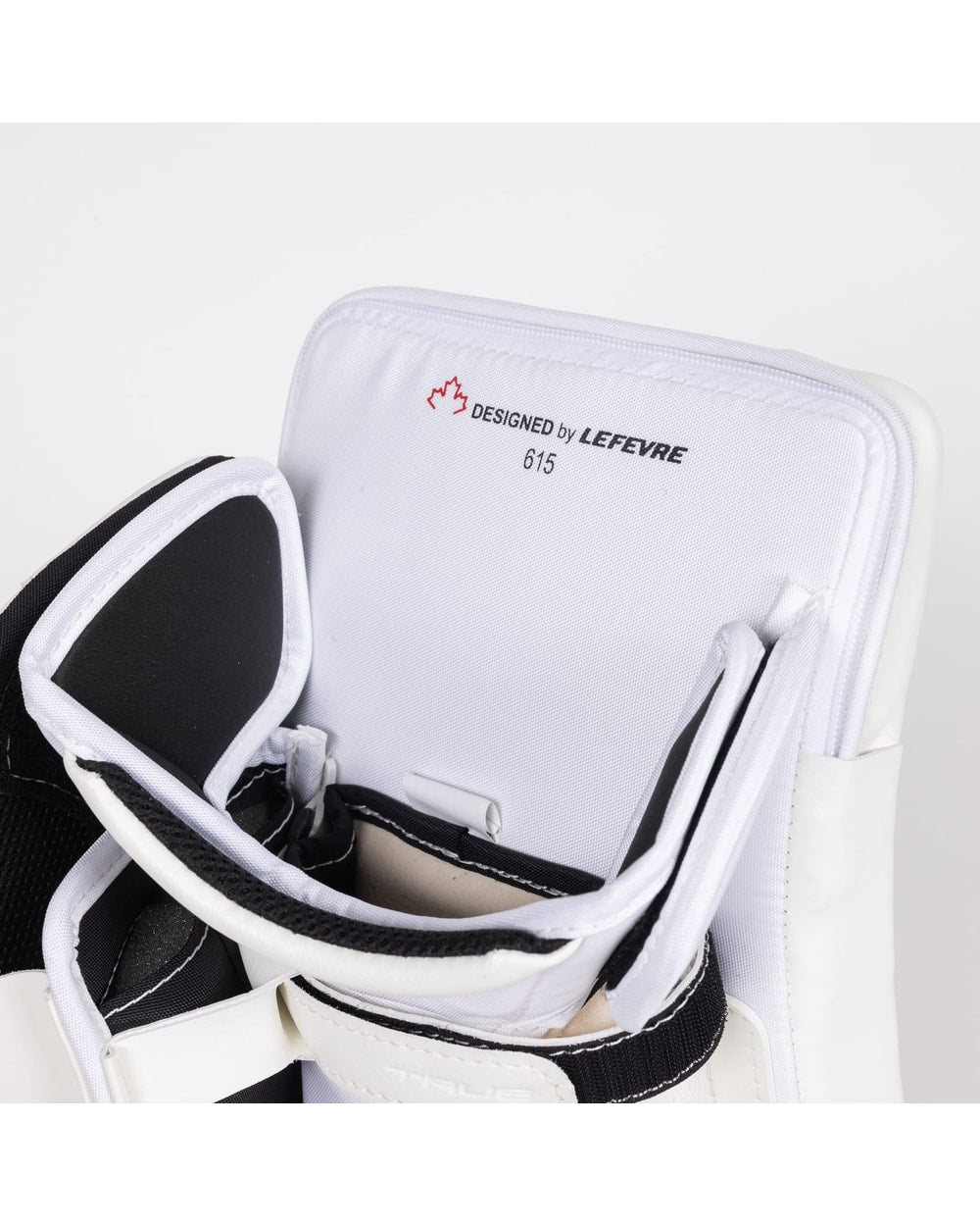 True Catalyst 7X6 Senior Goalie Blocker White/White - back of board