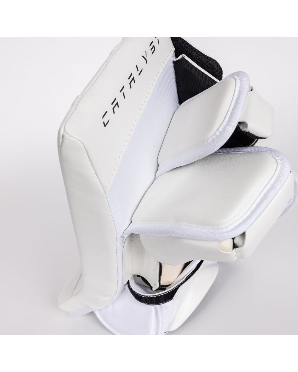 True Catalyst 7X6 Senior Goalie Blocker White/White - inside finger protection