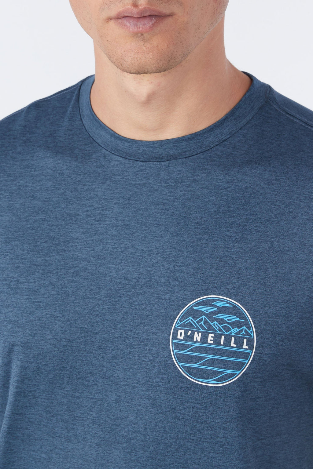 O'Neill Traveler UPF Tee in Heather Navy - on model front