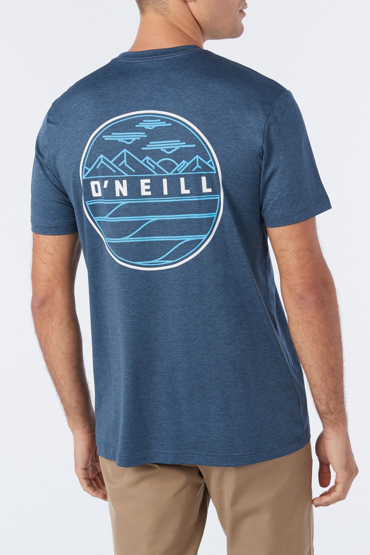 O'Neill Traveler UPF Tee in Heather Navy - on model side