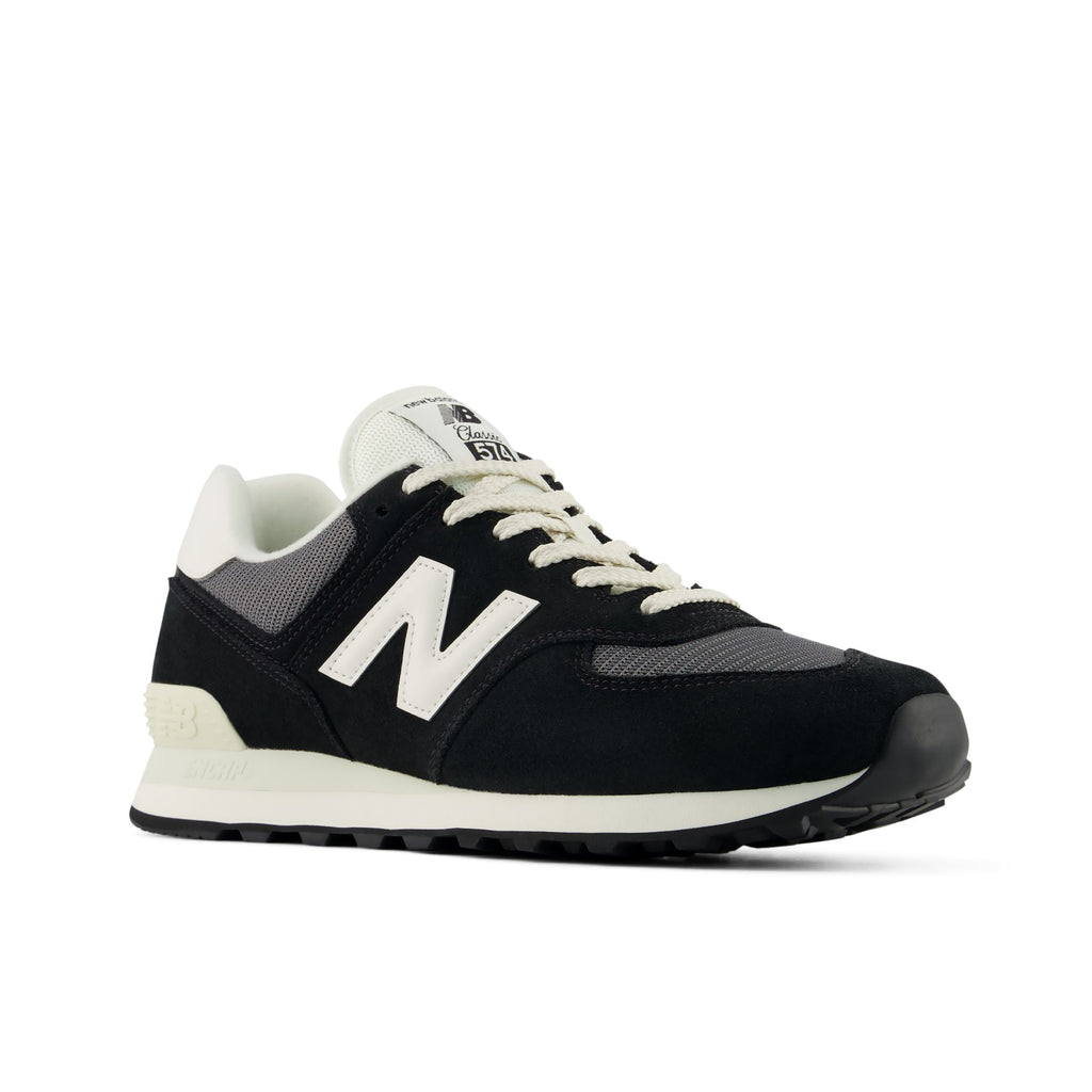 New Balance Men's 574 Sneakers - Black/White, front three-quarter view