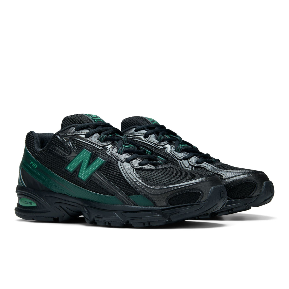 New Balance Men's 740 Running Shoes - Black/Nordic Green, front three-quarter view